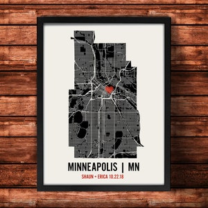 Personalized Minneapolis City Map Art Print - Custom Run Modern Wall Poster - Wedding or Housewarming Gift