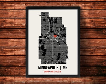 Personalized Minneapolis City Map Art Print - Custom Run Modern Wall Poster - Wedding or Housewarming Gift