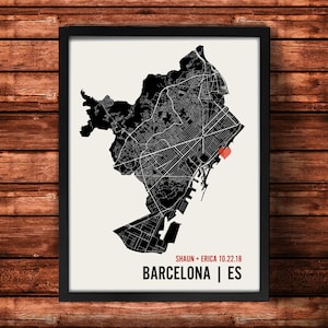 Personalized Barcelona City Map Art Print - Custom Run Modern Wall Poster - Wedding or Housewarming Gift