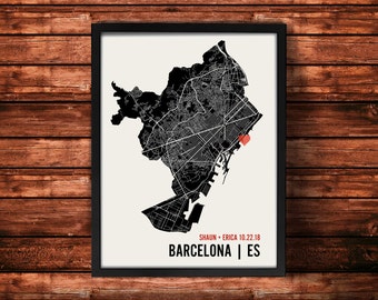 Personalized Barcelona City Map Art Print - Custom Run Modern Wall Poster - Wedding or Housewarming Gift