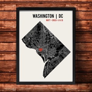 Custom Washington DC City Map Art Print - Custom Run Modern Wall Poster - Cadeau de mariage ou de crémaillère