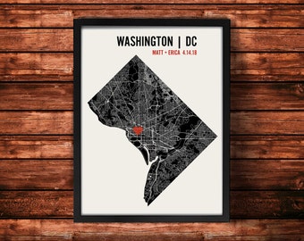 Personalized Washington DC City Map Art Print - Custom Run Modern Wall Poster - Wedding or Housewarming Gift