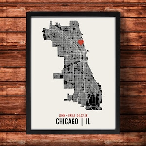 Personalizado Chicago City Mapa Arte Impresión - Custom Run Modern Wall Poster - Boda o Housewarming Regalo