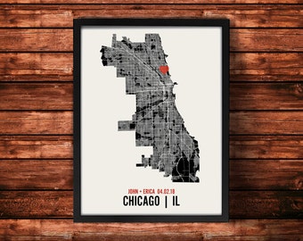 Personalized Chicago City Map Art Print - Custom Run Modern Wall Poster - Wedding or Housewarming Gift
