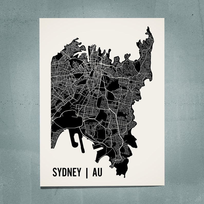 Sydney City Map Art Print Modern Minimalist Map Poster of