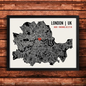 Personalized London City Map Art Print Custom Run Modern Wall Poster Wedding or Housewarming Gift image 1