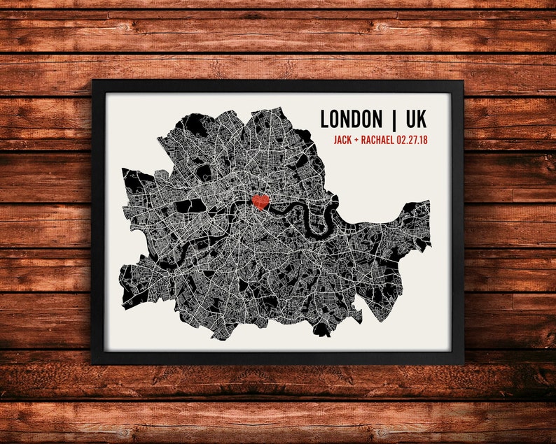 Personalized London City Map Art Print Custom Run Modern Wall Poster Wedding or Housewarming Gift image 1