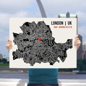 Personalized London City Map Art Print Custom Run Modern Wall Poster Wedding or Housewarming Gift image 2