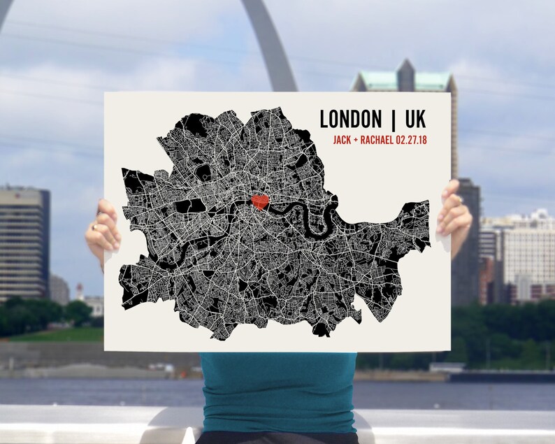 Personalized London City Map Art Print Custom Run Modern Wall Poster Wedding or Housewarming Gift image 2