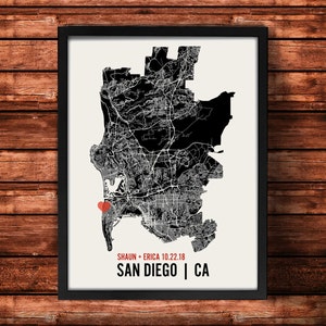 Personalized San Diego City Map Art Print - Custom Run Modern Wall Poster - Wedding or Housewarming Gift