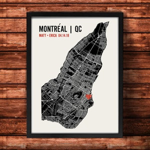 Montréal personnalisé carte reproduction d’Art - Custom Run Affiche murale moderne - mariage ou cadeau de pendaison de crémaillère