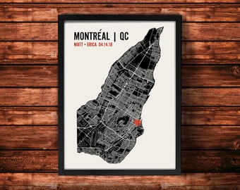 Personalized Montreal City Map Art Print - Custom Run Modern Wall Poster - Wedding or Housewarming Gift