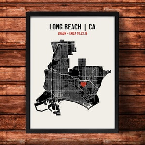 Personalized Long Beach City Map Art Print - Custom Run Modern Wall Poster - Wedding or Housewarming Gift