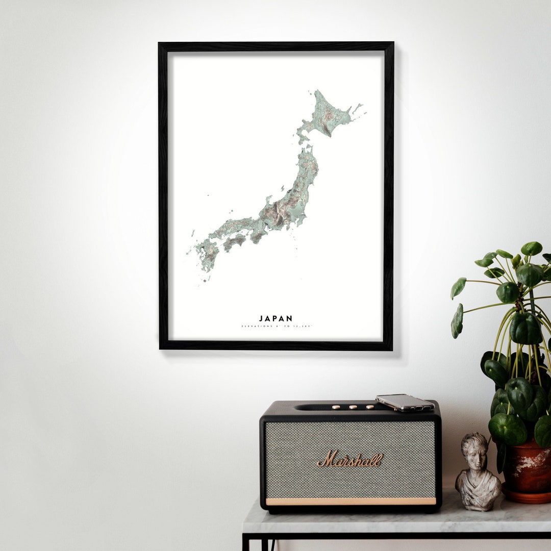 Japan Wall Art Relief Map Print, Modern Topographic Elevation Map of ...