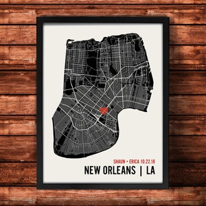 Personalisierte New Orleans Stadtplan Kunstdruck - benutzerdefinierte laufen moderne Wandposter - Hochzeit oder Housewarminggeschenk