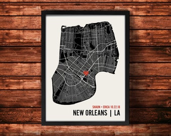 Personalized New Orleans City Map Art Print - Custom Run Modern Wall Poster - Wedding or Housewarming Gift