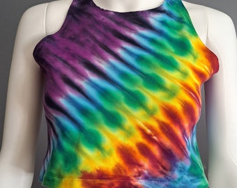 Adult Extra Large/XL Woman's or Junior's TIE Dye CROP Top. Rainbow Purple Pleated or Accordion Fold. Hand Dyed by Morning Dew.