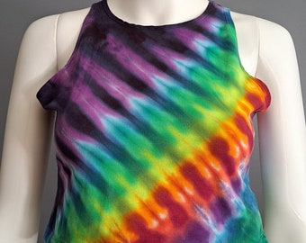 Adult Large Woman's or Junior's TIE DYE CROP Top. Rainbow Purple Pleated or Accordion Fold. Hand Dyed by Morning Dew.