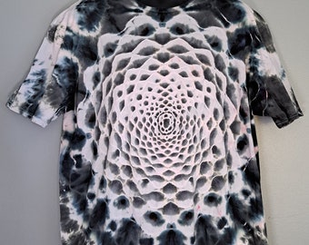 Adults 2X-Large Handmade Black and Gray 16 Point Mandala Tie-Dye Shirt. | By: Morning Dew