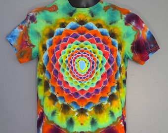 Adults Small Handmade Rainbow 16 Point Mandala Tie-Dye Shirt. | By: Morning Dew