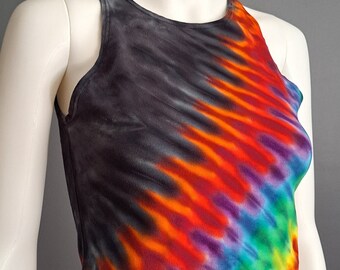 Adult Extra Large/XL Woman's or Junior's TIE Dye CROP Top. Rainbow Black Pleated or Accordion Fold. Hand Dyed by Morning Dew.