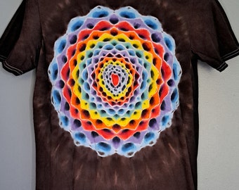 Adults Medium / M Handmade Solid Earthy Purple Background 16 Point  Rainbow Mandala Tie-Dye Shirt. | By: Morning Dew