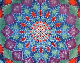 One of a Kind Giant 8ft by 5ft  Handmade 16 Point Mandala by Morning Dew Tie Dyes. Tapestry or Great for a Bed.