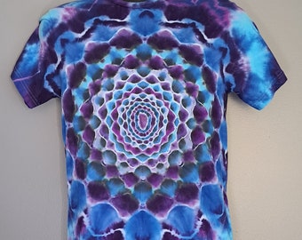 Adults Small Handmade Blues and Purples 16 Point Mandala Tie-Dye Shirt. | By: Morning Dew