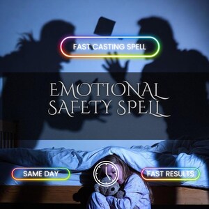 Peut inclure: Image avec le texte "FAST CASTING SPELL" au-dessus de "EMOTIONAL SAFETY SPELL". Un enfant est sous une couverture avec un ours en peluche. L'image comprend également le texte "SAME DAY" et "FAST RESULTS".