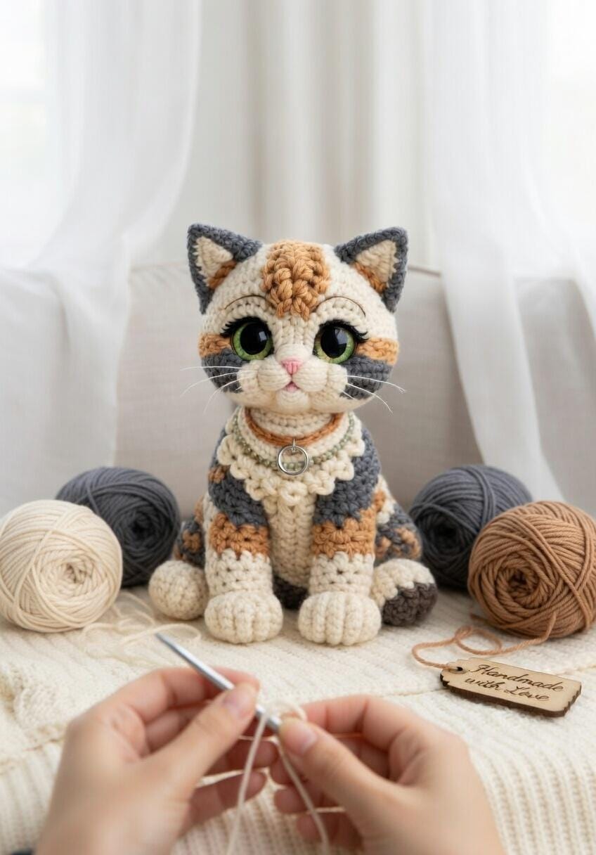 Calico Cat Corchet Pattern, Beginner Friendly PDF, Yarn Under Technique ...