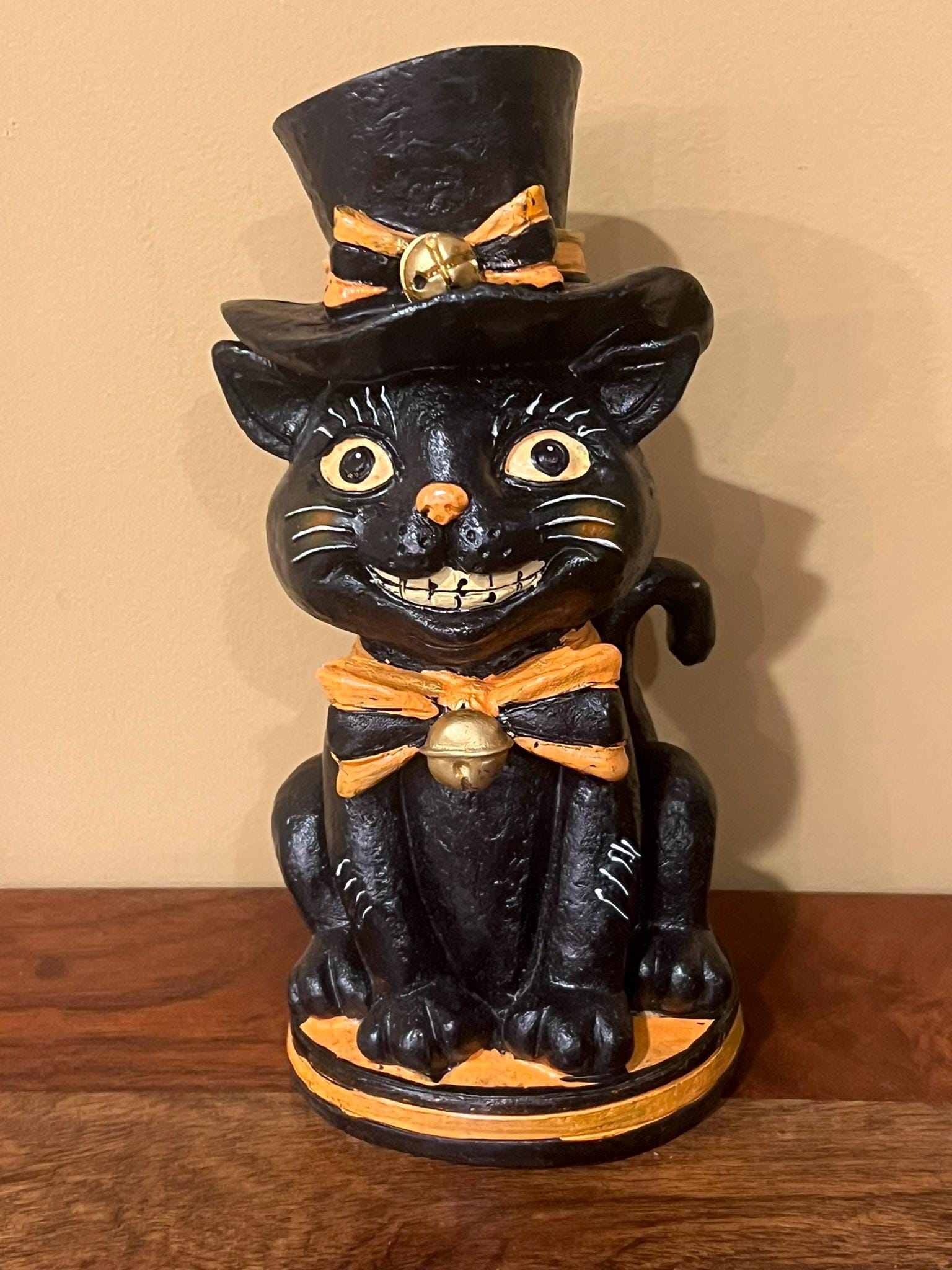 カーニバル・グリン＆トップハット ハロウィン 猫の置物～樹脂製像