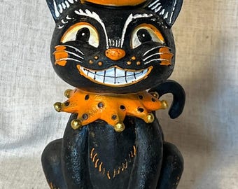 カーニバル・グリン＆トップハット ハロウィン 猫の置物～樹脂製像