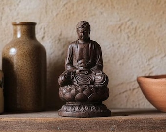 Handgeschnitzte hölzerne Buddha Statue Ornament | Klassischer Zen-Stil Desktop & Urlaubsdekor