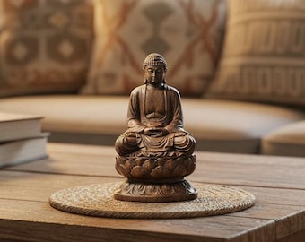 Handgeschnitzte hölzerne Buddha Statue Ornament | Zen Style Schreibtisch & Urlaub Dekor