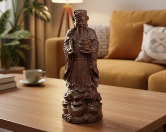 Handgeschnitzte hölzerne Gott des Reichtums Figur | Folk Schreibtisch & Home Decor