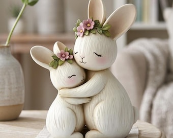 Holzskulptur Katzenpaar | Handgeschnitzte Katzenfigur | Romantisches Geschenk für Tierliebhaber | Rustikale Wohnkultur | Jubiläumsgeschenk