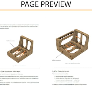 May include: Page preview of a furniture assembly guide. The page features diagrams of wooden chair frames with bolt and screw locations indicated by arrows. Text includes instructions for attaching arms and the benefits of the system.