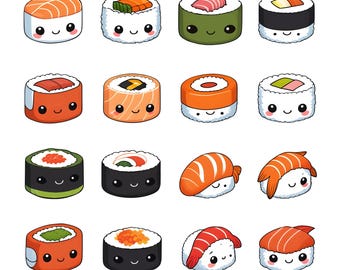 Sushi PNG-bundel voor stickers, planners, knutselen en knutselen