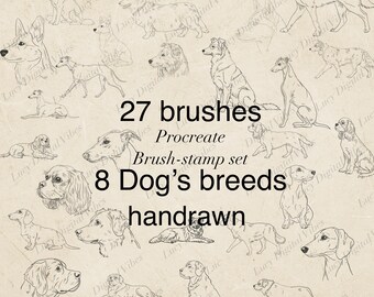 8 Pincéis de Raças de Cães para Procreate: Capture Diferentes Poses Corporais, Conjunto de carimbos de raças de cães para Procreate, Pincéis para Procreate