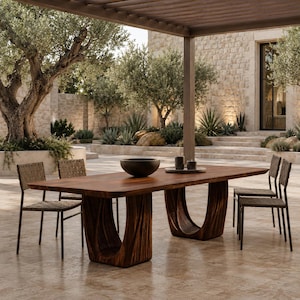 Luxury Walnut Dining Table Set, Solid Wood Outdoor Dining Table, Modern Patio Furniture, Designer Garden Dining Set, Luxury Terrace Table