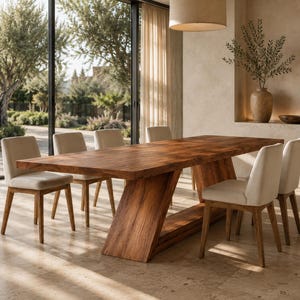 Rectangular Dining Table | Solid Wood Dining Table | Double Pedestal Table | Handmade Modern Dining Table | Luxury Kitchen Table image 2