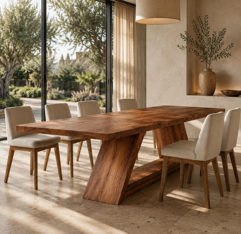 Rectangular Dining Table | Solid Wood Dining Table | Double Pedestal Table | Handmade Modern Dining Table | Luxury Kitchen Table image 2