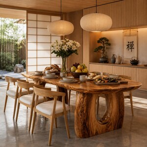 Mesa de comedor de borde recto, mesa de comedor de madera maciza, mesa de comedor de nogal, mesa de comedor de lujo, muebles modernos orgánicos hechos a mano.