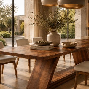 Rectangular Dining Table | Solid Wood Dining Table | Double Pedestal Table | Handmade Modern Dining Table | Luxury Kitchen Table image 3
