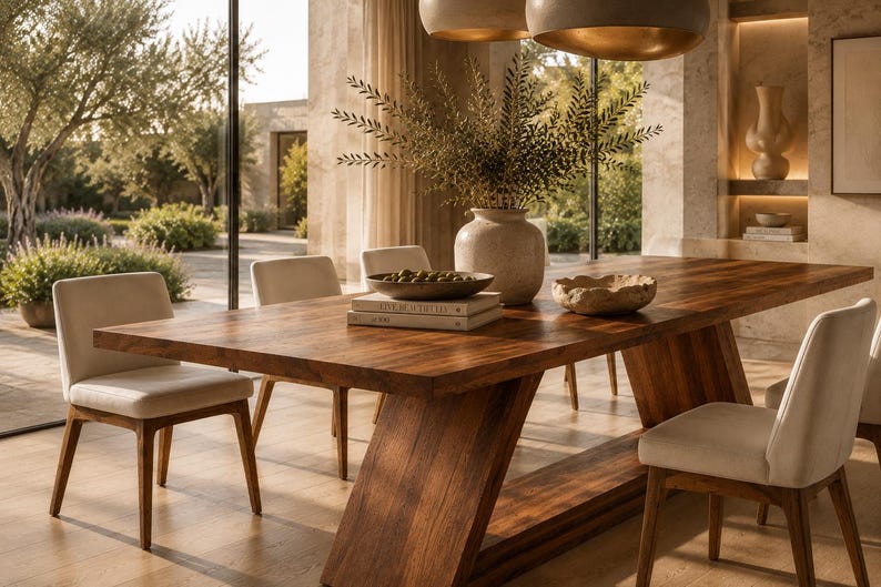 Rectangular Dining Table | Solid Wood Dining Table | Double Pedestal Table | Handmade Modern Dining Table | Luxury Kitchen Table image 3