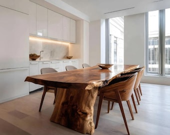 Handmade Live Edge Solid Wood Dining Table, Natural Grain Kitchen Furniture