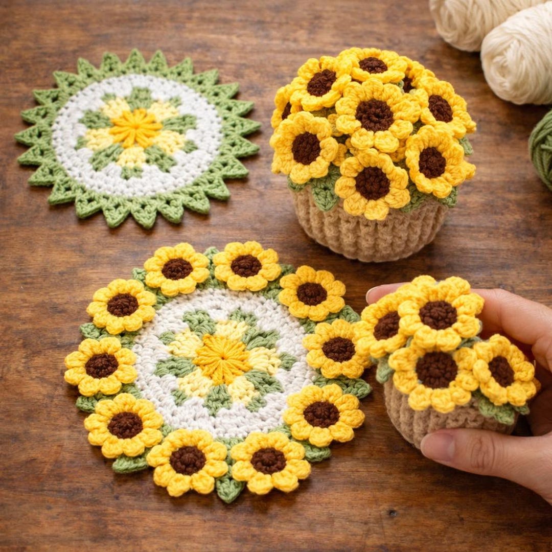 Sunflower Crochet Coaster Pattern, Beginner Friendly DIY (PDF Pattern ...