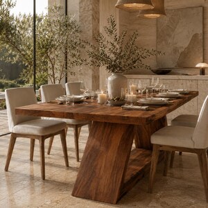 Rectangular Dining Table | Solid Wood Dining Table | Double Pedestal Table | Handmade Modern Dining Table | Luxury Kitchen Table image 6