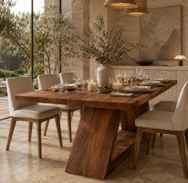 Rectangular Dining Table | Solid Wood Dining Table | Double Pedestal Table | Handmade Modern Dining Table | Luxury Kitchen Table image 6