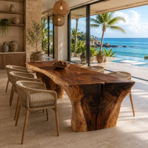 Mesa de comedor con borde natural, mesa de comedor de nogal macizo, mesa de comedor hecha a mano, mesa de madera de lujo, muebles de comedor modernos y orgánicos